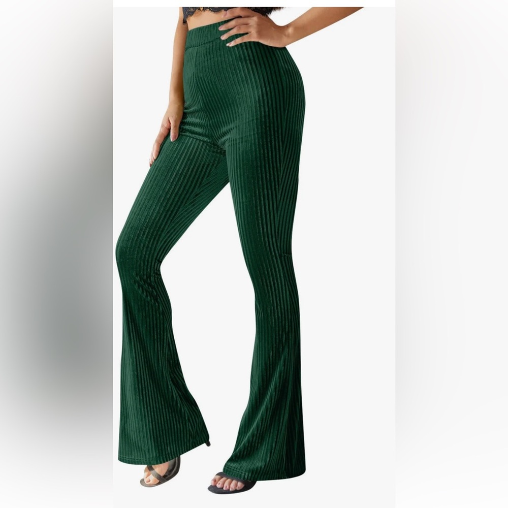 Womens Wide Leg Pants.  Green. L